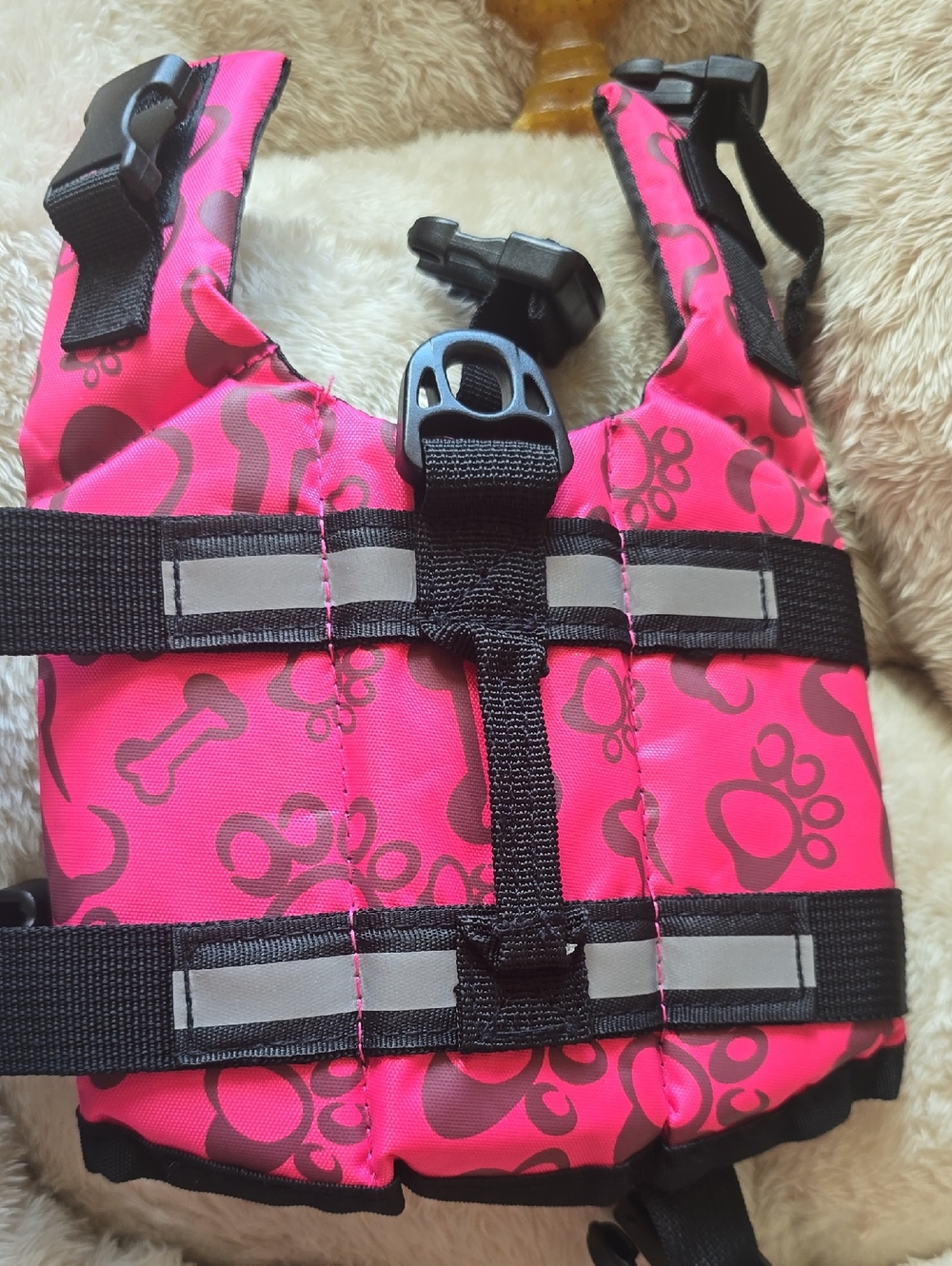 Pet Bright Pink Paw-Print Life Vest with Reflective Straps